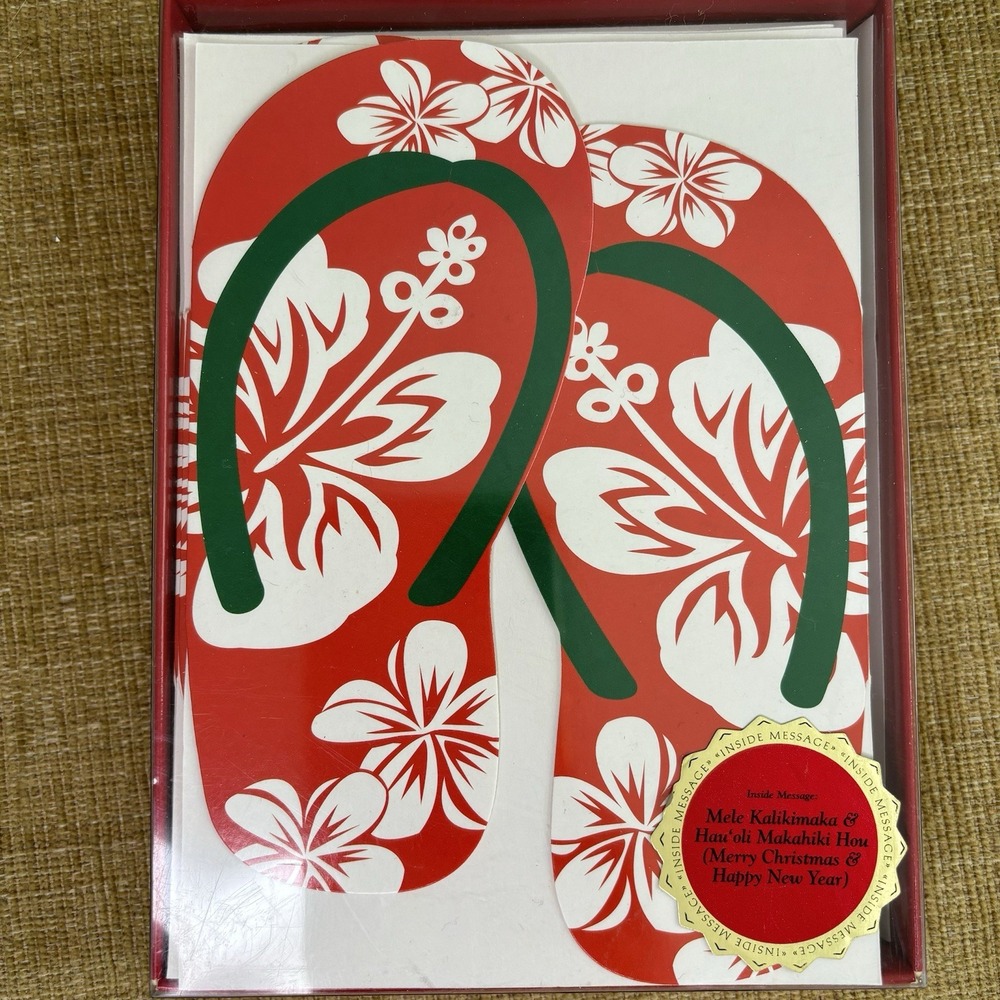 Vintage Mele‎ Kalikimaka Hawaiian Christmas Cards Island Heritage Flip Flop Year